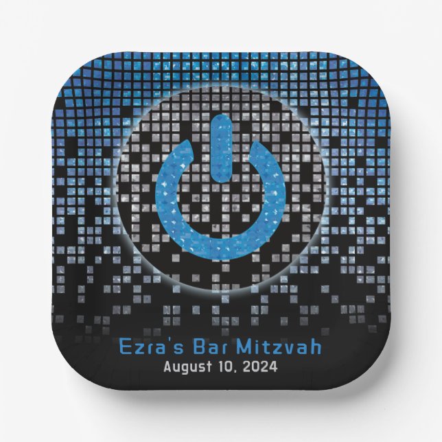 Assiettes En Carton Jeu vidéo noir bleu Gamer Bar Mitzvah (Recto)