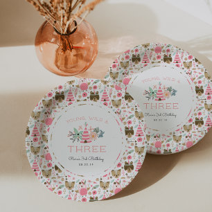 Assiettes En Carton Jeune, sauvage et fête d'anniversaire trois