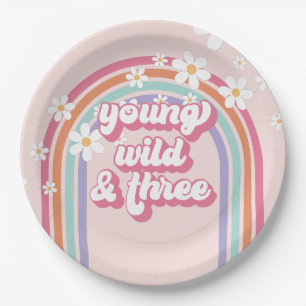 Assiettes En Carton Jeune Sauvage Trois Anniversaire 3 ans Rose Arc-en