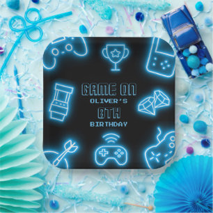 Assiettes En Carton Jeux vidéo Neon pour tout âge anniversaire 