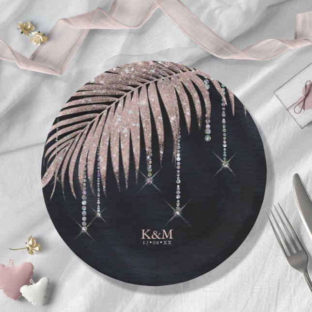 Assiettes En Carton Jewel Palm Leaf Mariage Rose Gold/Nuit ID830 (Créateur téléchargé)