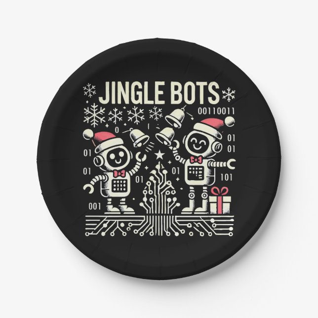 Assiettes En Carton Jingle Bots Festive Robots de vacances avec chapea (Devant)