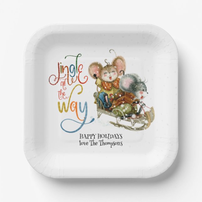 Assiettes En Carton Jingle De Cute Mice Sleighing Tout Le Chemin Parti (Recto)
