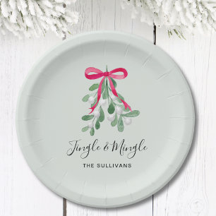 Assiettes En Carton Jingle et Mingle Noël vert gui