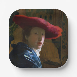 Assiettes En Carton Johannes Vermeer - Fille avec un Casquette rouge