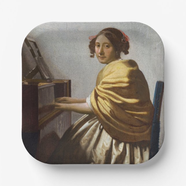 Assiettes En Carton Johannes Vermeer - Jeune femme assise à Virginal (Recto)