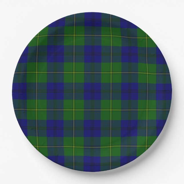 Assiettes En Carton Johnstone tartan bleu vert plaid (Devant)