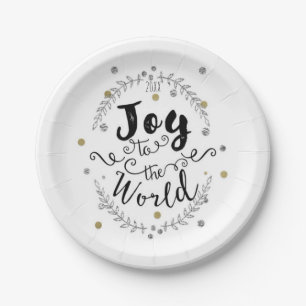 Assiettes En Carton Joie au Monde Fête de Noël Rustique Argent Doré