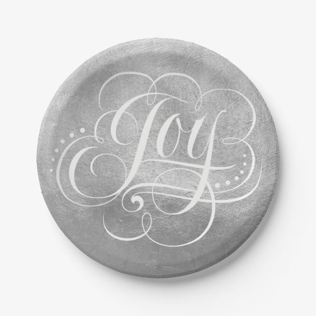 Assiettes En Carton Joie au monde Silver Foil Faux de Noël de luxe (Devant)