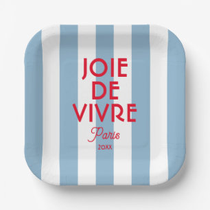 Assiettes En Carton Joie De Vivre Paris French Blue Cabana Stripe