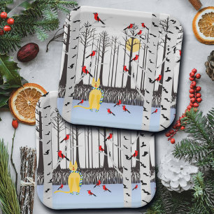 Assiettes En Carton Joie d'hiver - Chat avec foulard Birch Trees Cardi