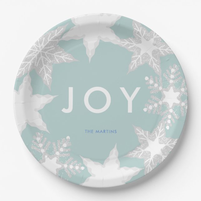 Assiettes En Carton JOIE Frosted Snowflakes Blue (Devant)