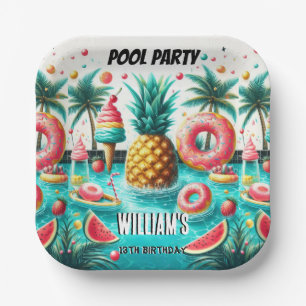 Assiettes En Carton Joignez-vous garçon water blue Cool Pool Party 13e