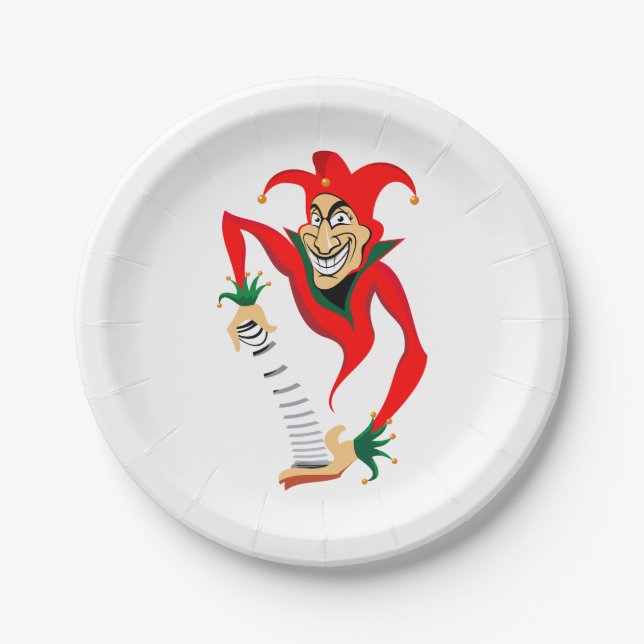 Assiettes En Carton Joker Jester Grinning avec Jack-in-the-Box (Devant)