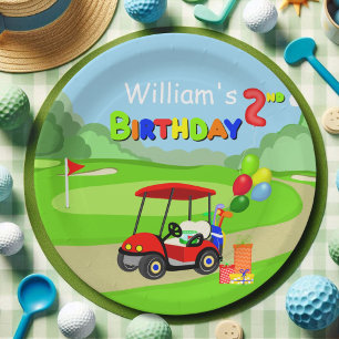 Assiettes En Carton Joli 2e Anniversaire Chariot de Golf Rouge Garçon