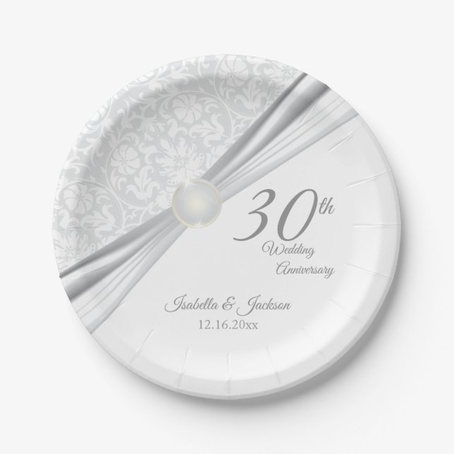Assiettes En Carton Joli 30e Mariage Pearl Anniversaire design (Devant)