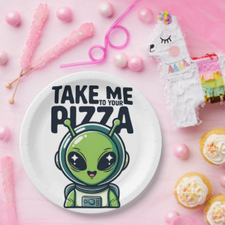 Assiettes En Carton Joli Alien Emmène-Moi à Ta Pizza Astronaute