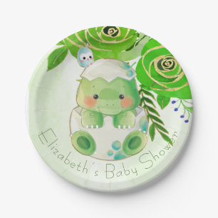 Assiettes En Carton Joli Alligator Vert Baby shower de fleurs d'or