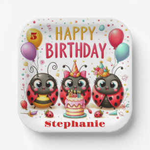 Assiettes En Carton Joli Anniversaire Ladybug Rouge Et Insecte Noire