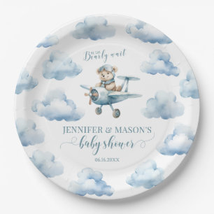 Assiettes En Carton Joli avion en peluche ours baby shower plaques en 
