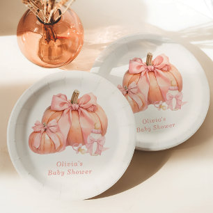 Assiettes En Carton Joli Baby shower Citrouille rose Bow