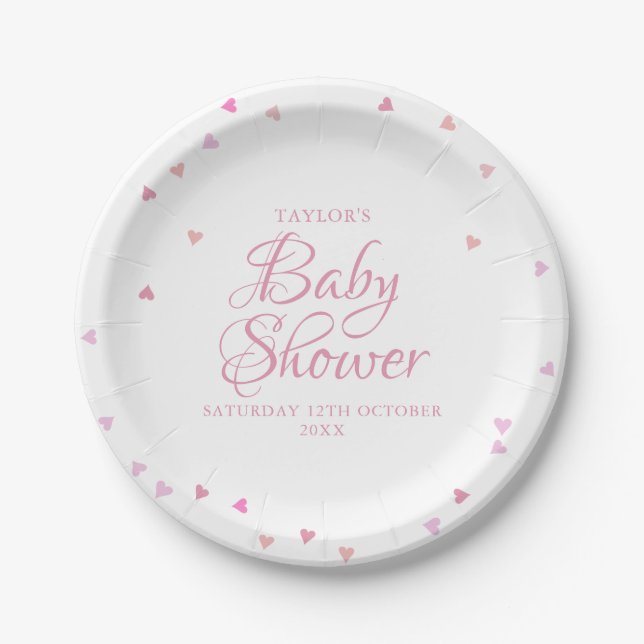Assiettes En Carton Joli Baby shower de Coeurs d'Amour Roses / Saupoud (Devant)