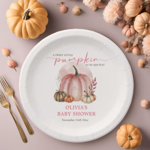 Assiettes En Carton Joli Baby shower de fille Citrouille rose