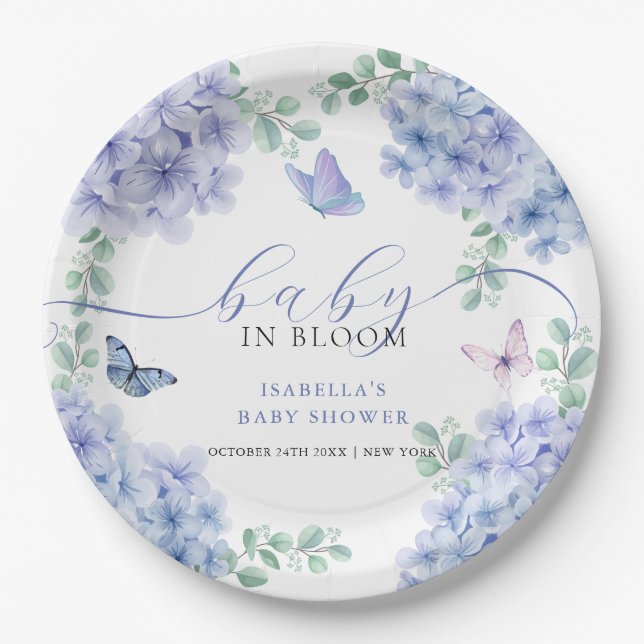 Assiettes En Carton Joli Baby shower de jardin fleuri Hydrangea (Devant)