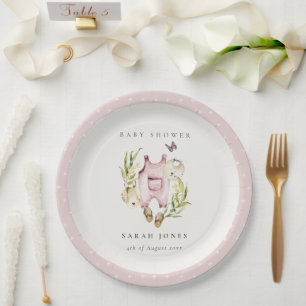 Assiettes En Carton Joli Baby shower Feuilleté Rose Foliage Fille Vête