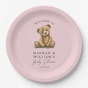 Assiettes En Carton Joli Baby shower Fille Rose Ours Teddy