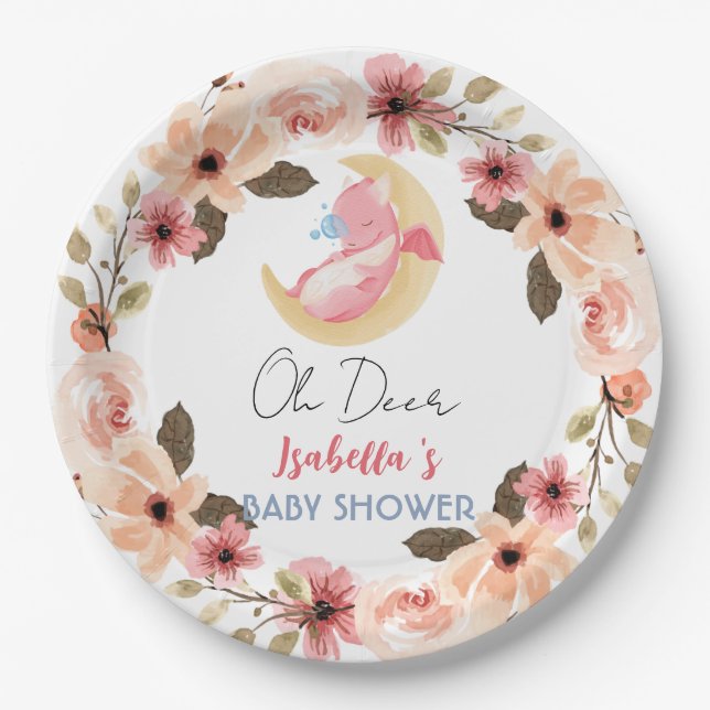 Assiettes En Carton Joli baby shower fleur sauvage de dinosaure dragon (Devant)