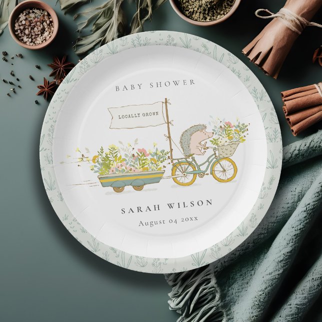 Assiettes En Carton Joli Baby shower Vélo Hérisson Cultivé Localement  (Créateur téléchargé)