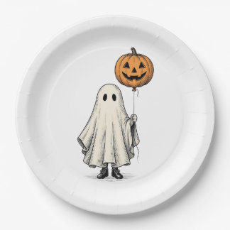 Assiettes En Carton Joli ballon fantôme citrouille Halloween vintage