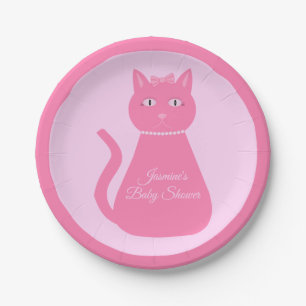 Assiettes En Carton Joli bébé rose fille chat Baby shower personnalisé