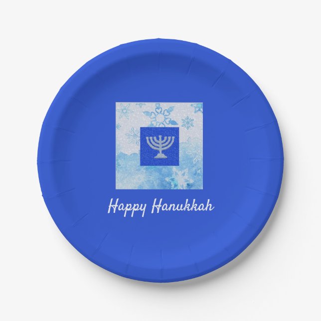Assiettes En Carton Joli bleu Menorah Hanoukka (Devant)