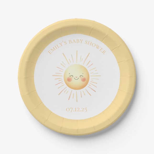 Assiettes En Carton Joli Boho Jaune Souriant Baby shower soleil (Devant)
