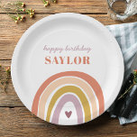 Assiettes En Carton Joli Boho Rainbow Peach Blush Anniversaire<br><div class="desc">Cute Boho Rainbow Peach Blush Birthday Paper Plates présente un adorable duo d'arc-en-ciel dans les tons rose,  blush,  moutarde,  aqua et marine,  ainsi que la calligraphie moderne.</div>