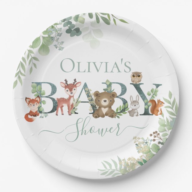 Assiettes En Carton Joli Bois Animaux Baby shower Verdure Favoriser T (Devant)