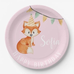 Assiettes En Carton Joli Boulon rose d'anniversaire de Fox mignonne