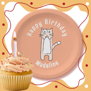 Assiettes En Carton Joli Cartoon De Chat Mignon Personnalisé Anniversa