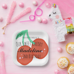 Assiettes En Carton Joli Cerisier Dessiné à la Main Joyeux Anniversair
