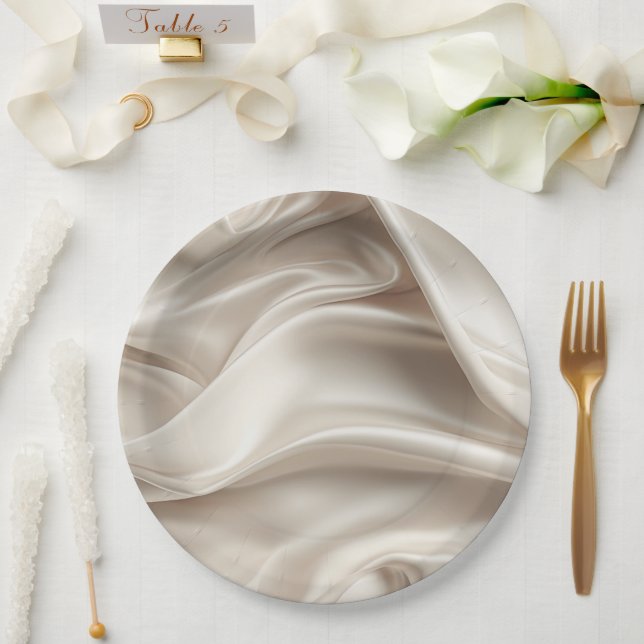 Assiettes En Carton Joli Champagne Gold Romantique Faux Satin Mariage (Mariage)
