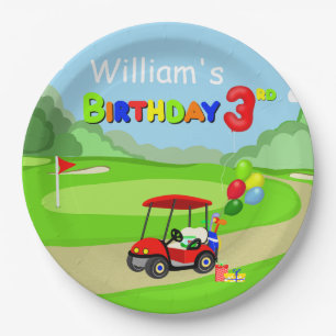 Assiettes En Carton Joli chariot de golf rouge pour garçon de 3 ans