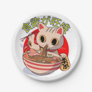 Assiettes En Carton Joli chat japonais mangeant des nouilles avec des 