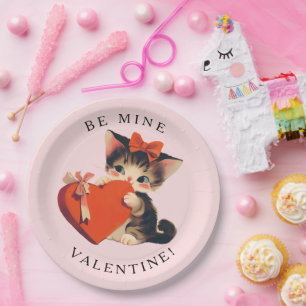 Assiettes En Carton Joli Chat Vintage Mienne Saint-Valentin