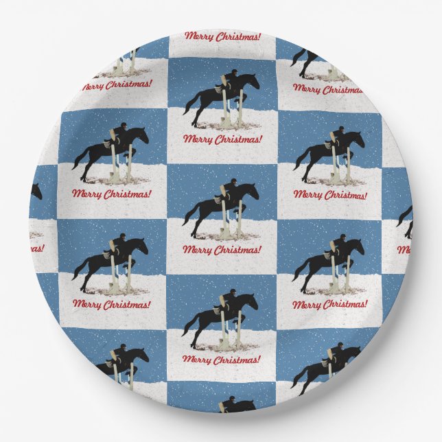 Assiettes En Carton Joli Cheval équestre Noël (Devant)