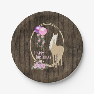 Assiettes En Carton Joli Cheval et Fleurs sur Barnwood Anniversaire
