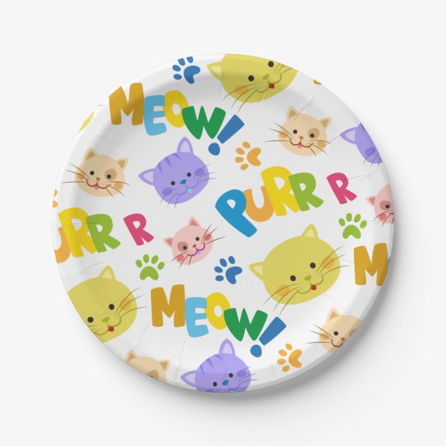 Assiettes En Carton Joli chic fête d'anniversaire meow plaques de papi (Devant)