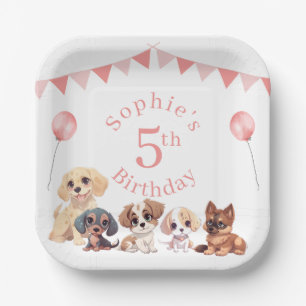 Assiettes En Carton Joli Chien Chien Rose fille Anniversaire