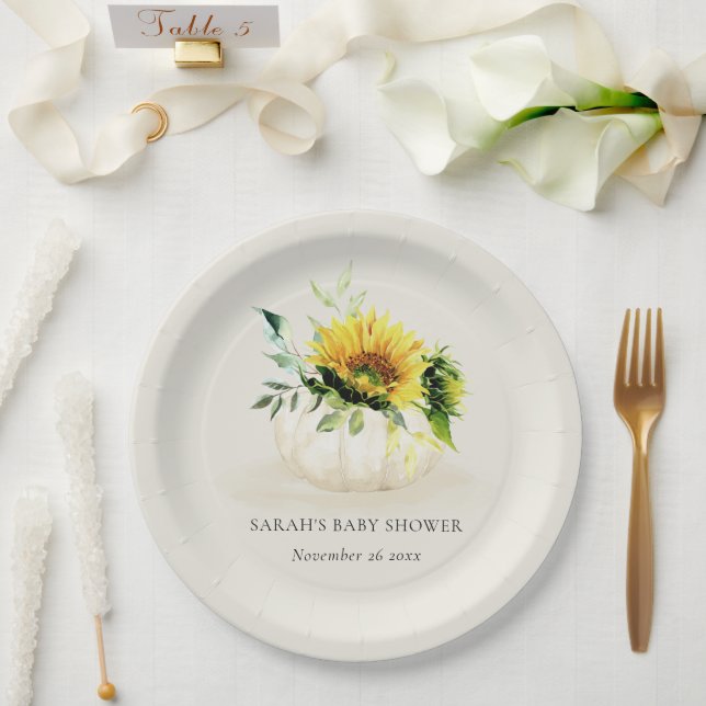 Assiettes En Carton Joli Citrouille de tournesol rustique Baby shower  (Mariage)